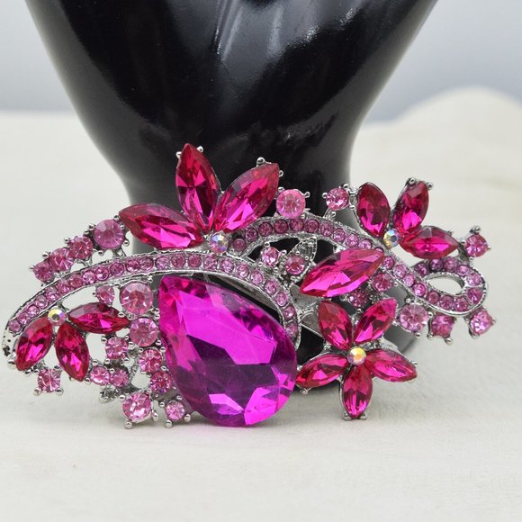 NWOT Pink Rhinestone Statement Brooch Art Nouveau Style - Picture 1 of 7